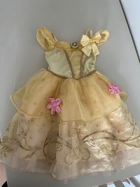 Disney Gold Yellow Princess Costume Dress with Pink Flower Accents